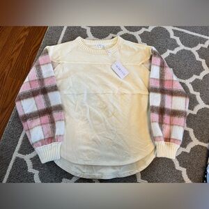 Women’s Aemi + Co Plaid Sleeve Pullover size M New